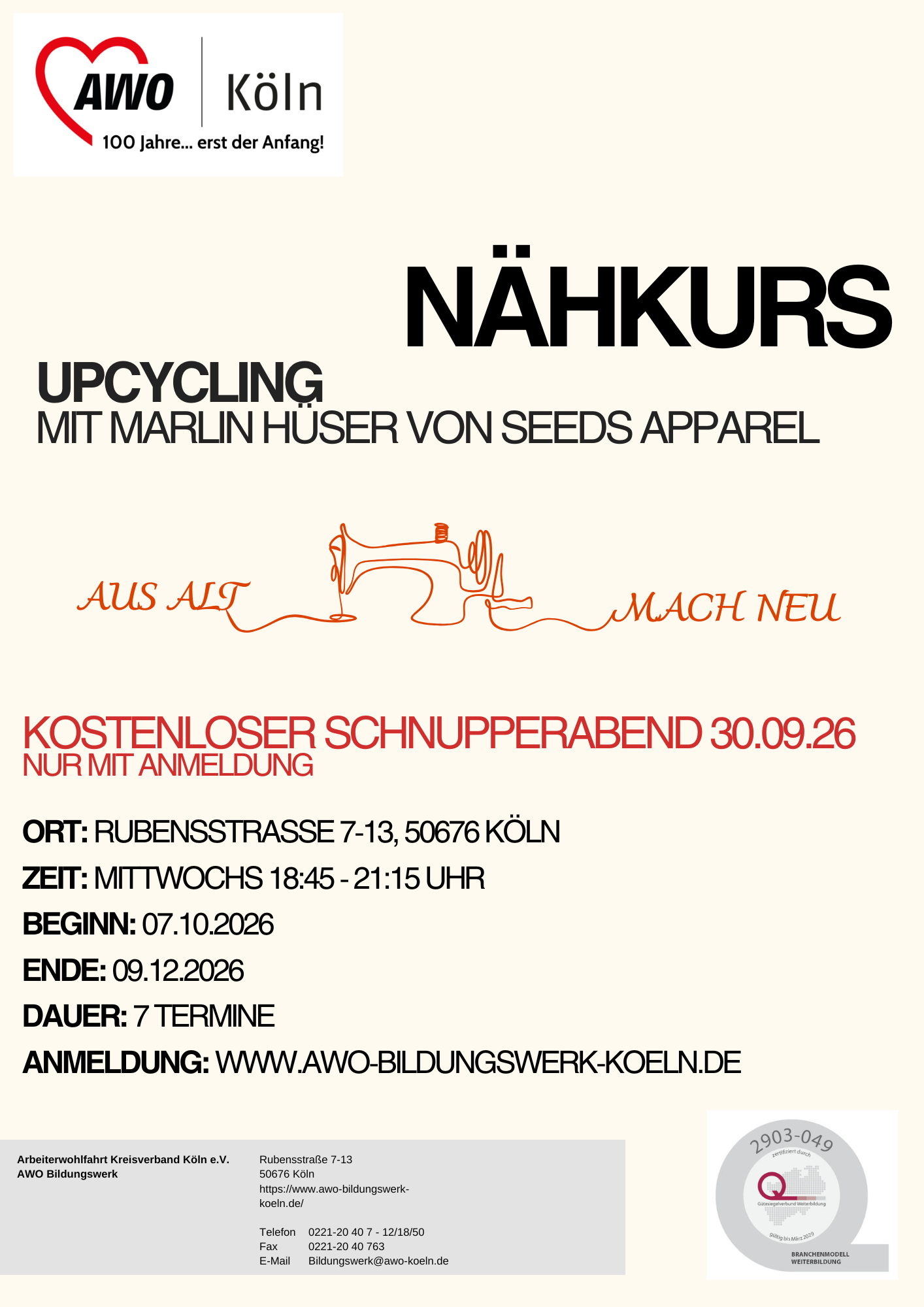 Plakat zum Nähkurs-Angebot